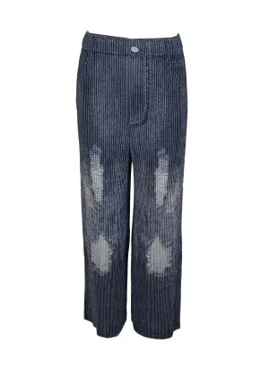 1240008 Denim Printed Flare Pleated Pants *Last Piece