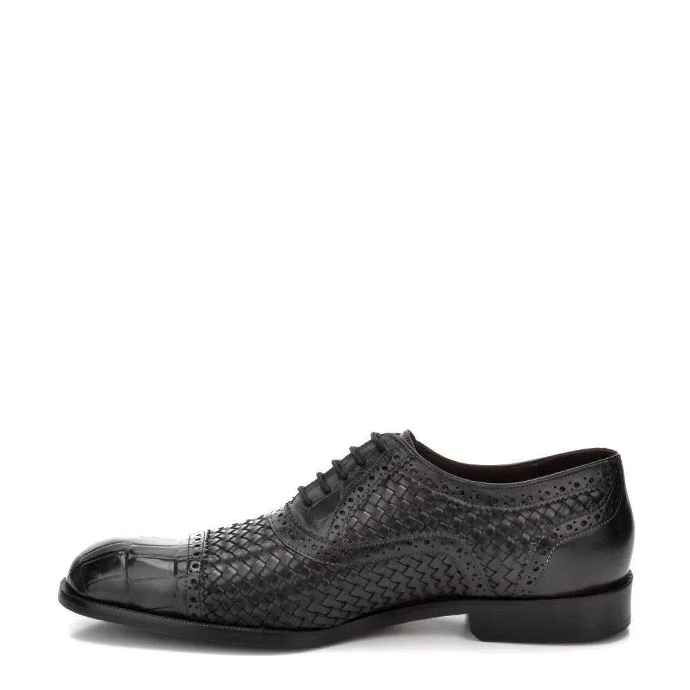 28FLPUE - Cuadra gray dress alligator woven oxford cap toe shoes for men