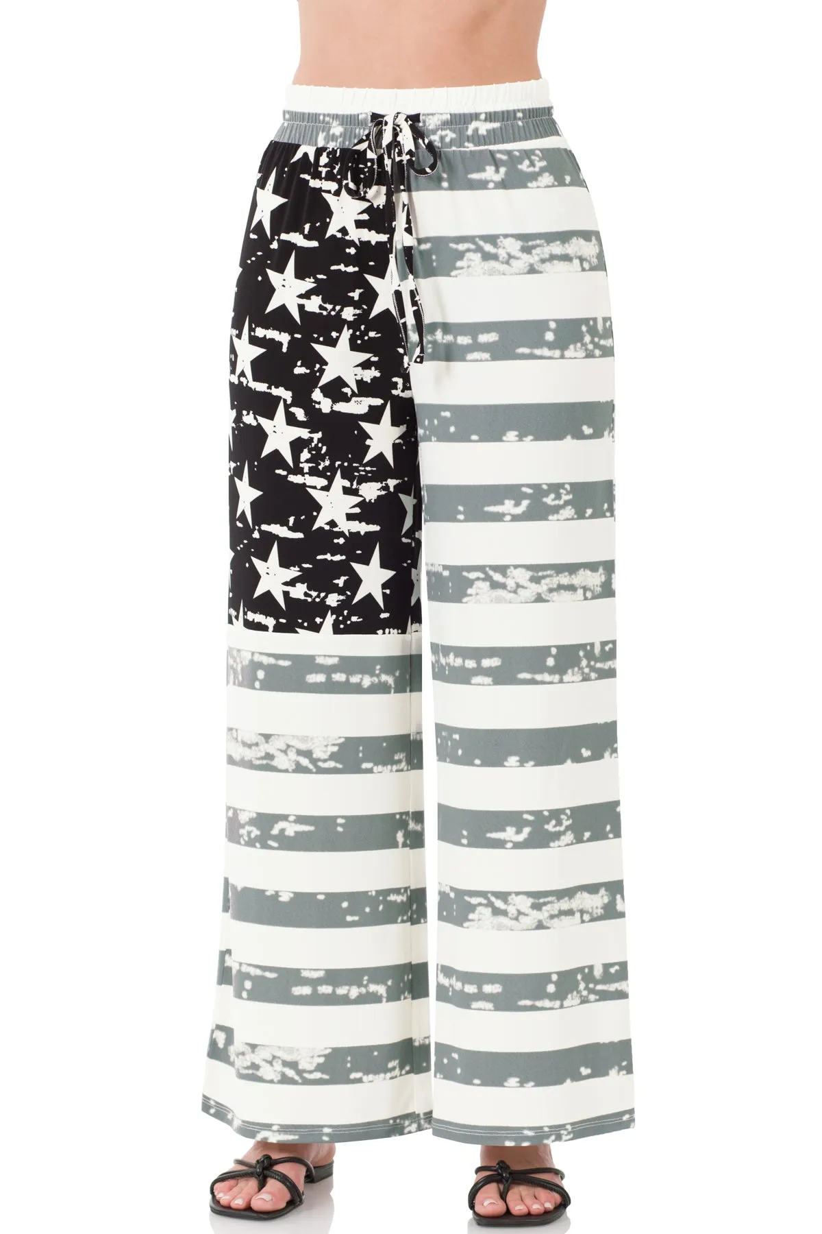 AMERICAN FLAG DRAWSTRING WIDE LEG PANTS