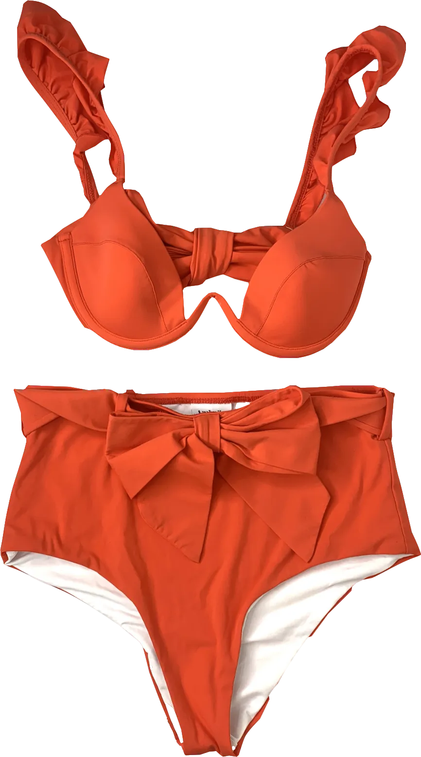 Arabella Red The Ruffle Bra & The Bow Brief Bikini Bottoms UK XS/S