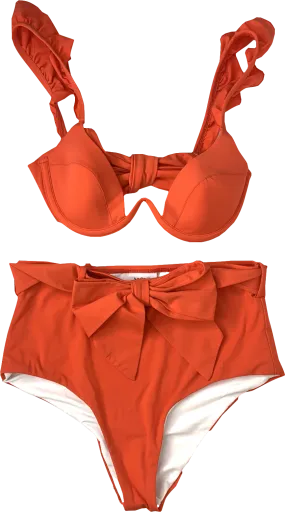 Arabella Red The Ruffle Bra & The Bow Brief Bikini Bottoms UK XS/S