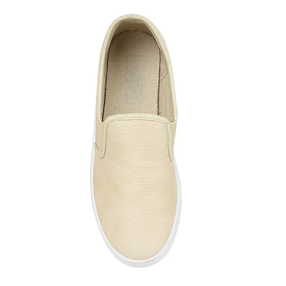 Beige Snake Pattern Flat Shoes