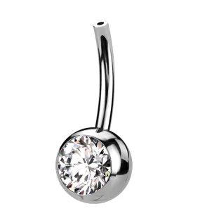 Bezel Clear CZ Titanium Threadless Belly Button Ring Base