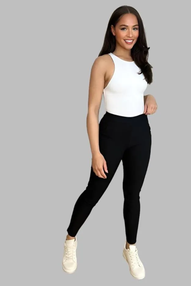 Black Cotton Blend High Waist Treggings