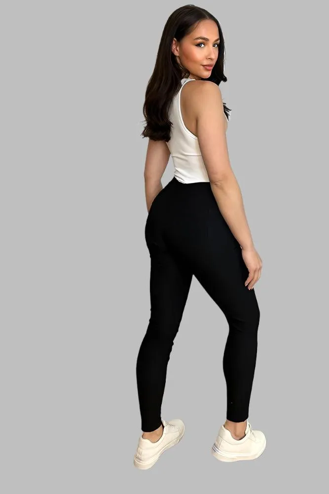 Black Cotton Blend High Waist Treggings