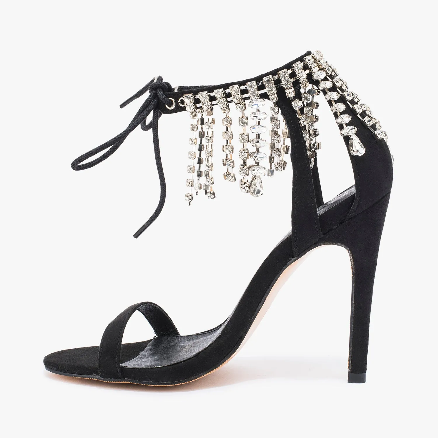 Black Crystal Detail Stiletto Sandal