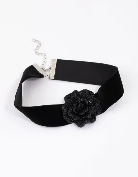 Black Diamante Mini Flower Choker