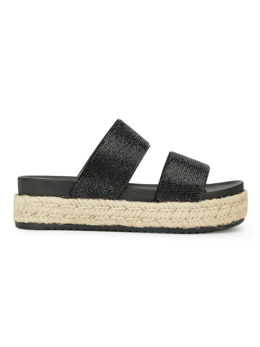 Black Diamond Wide Double Strap Slip-on Wedges