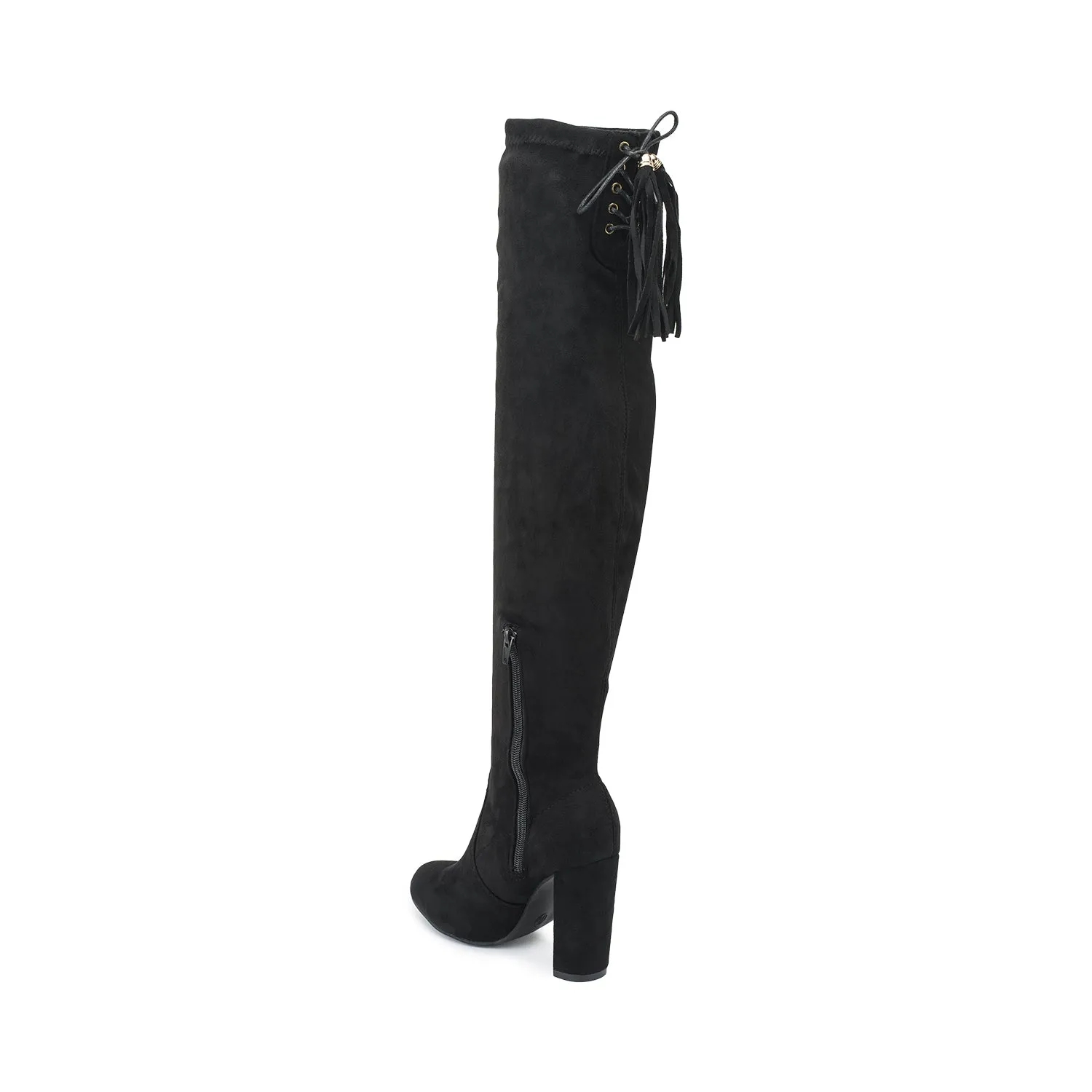 Black Faux Suede Block Heel Over The Knee Boot