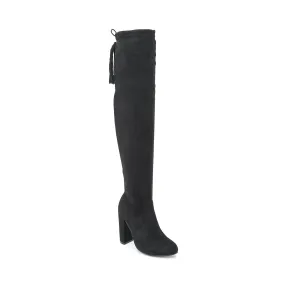 Black Faux Suede Block Heel Over The Knee Boot