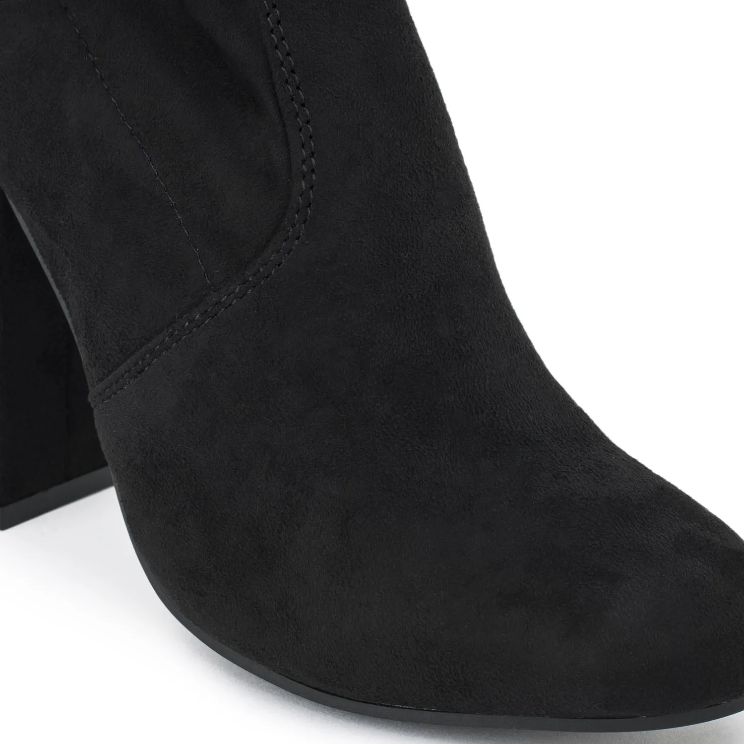 Black Faux Suede Block Heel Over The Knee Boot