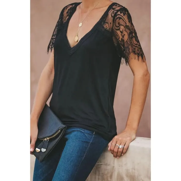 Black Lace Sleeve Tee