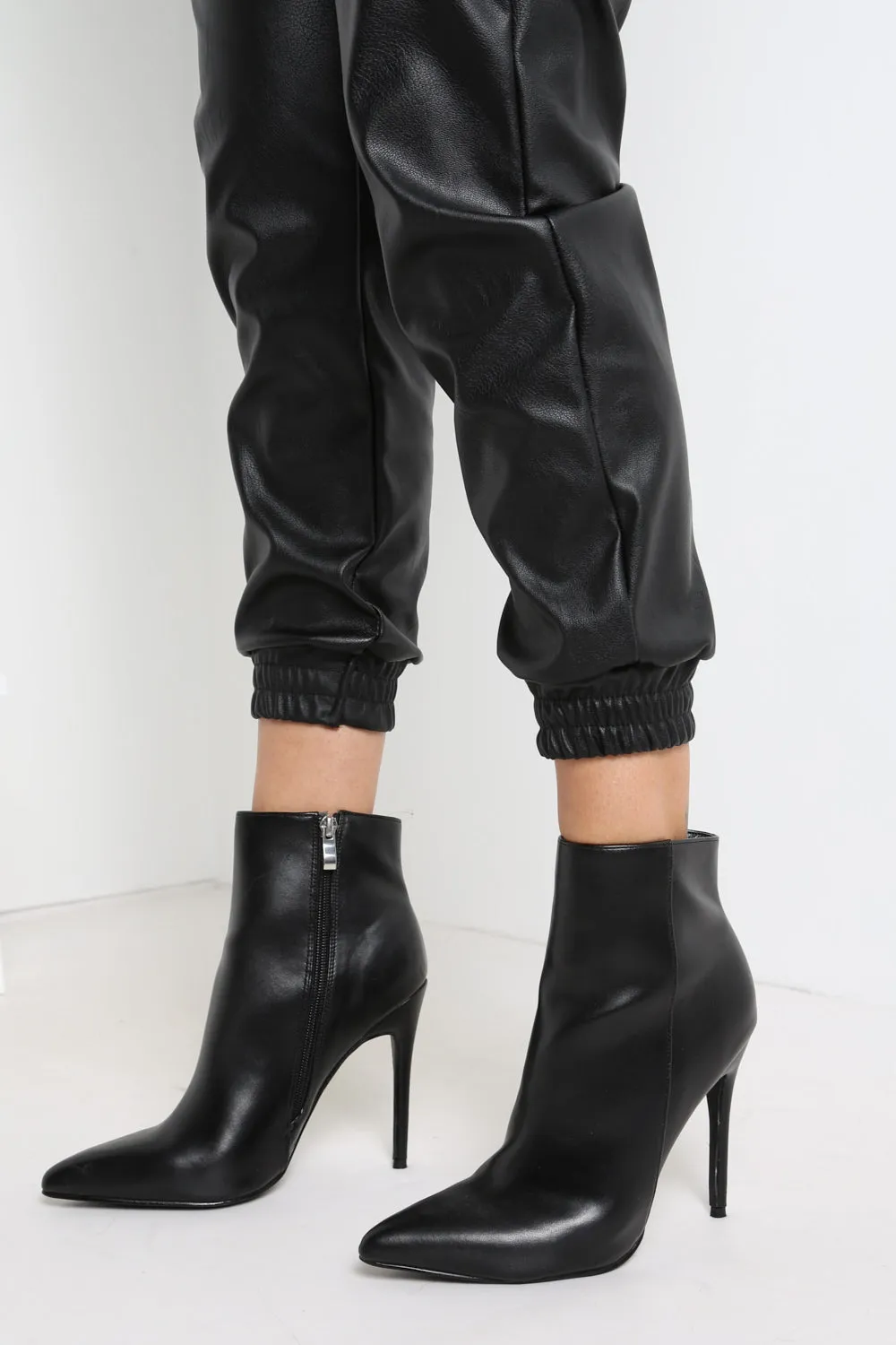 Black PU Pointed Boots