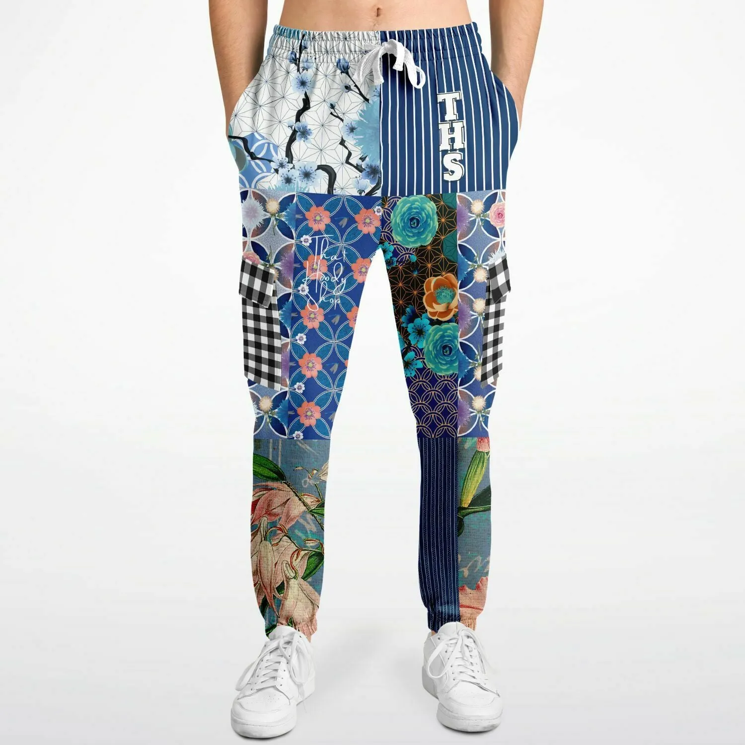 Blue Andalusian Floral Patchwork Unisex Cargo Sweats