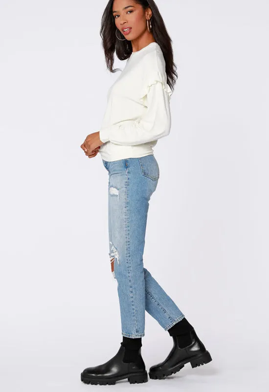 Bobi - Ruffle Sweatshirt Cream