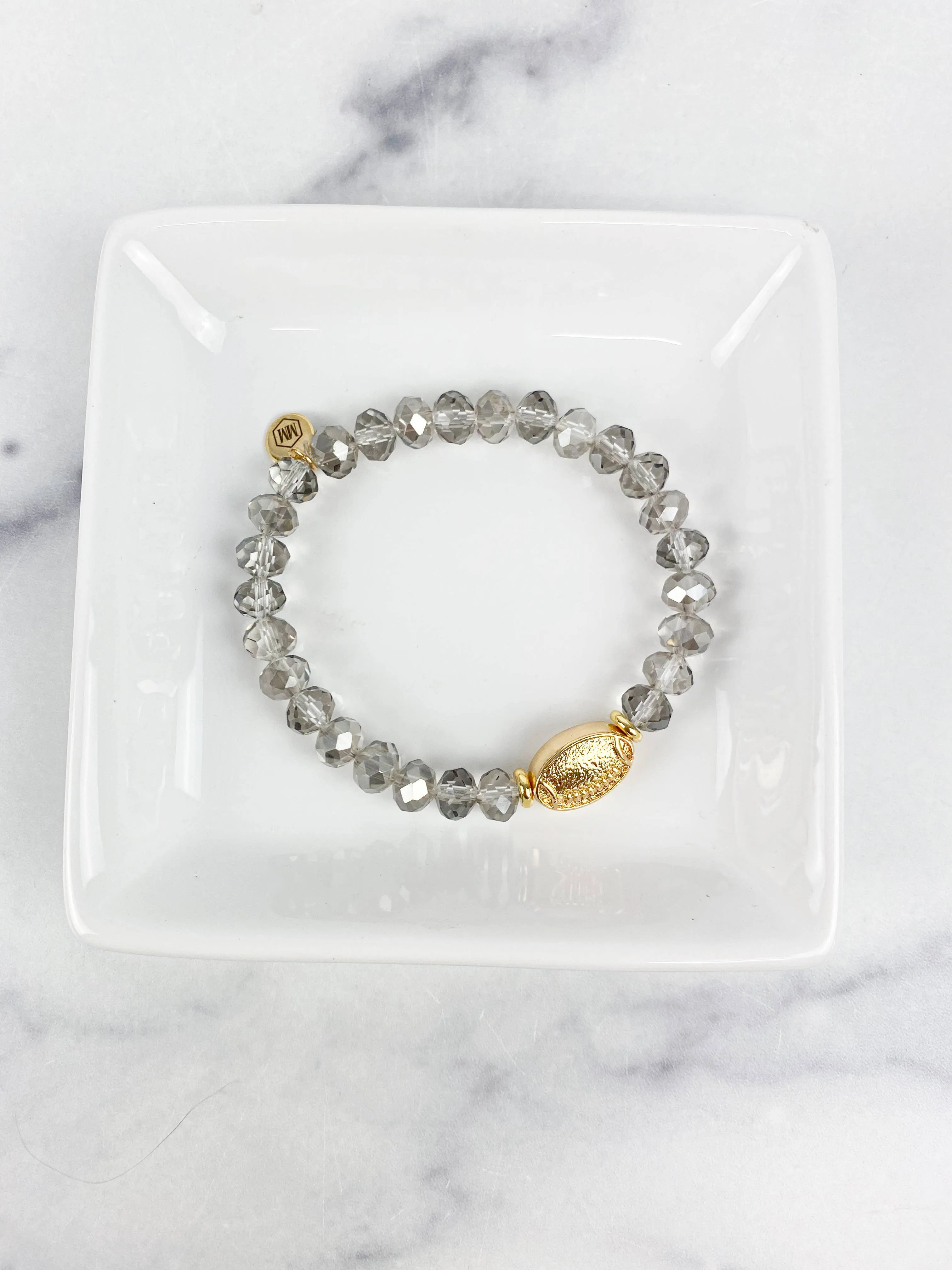 Bracelet Crystal Beaded Gold Football in Mystic Gray