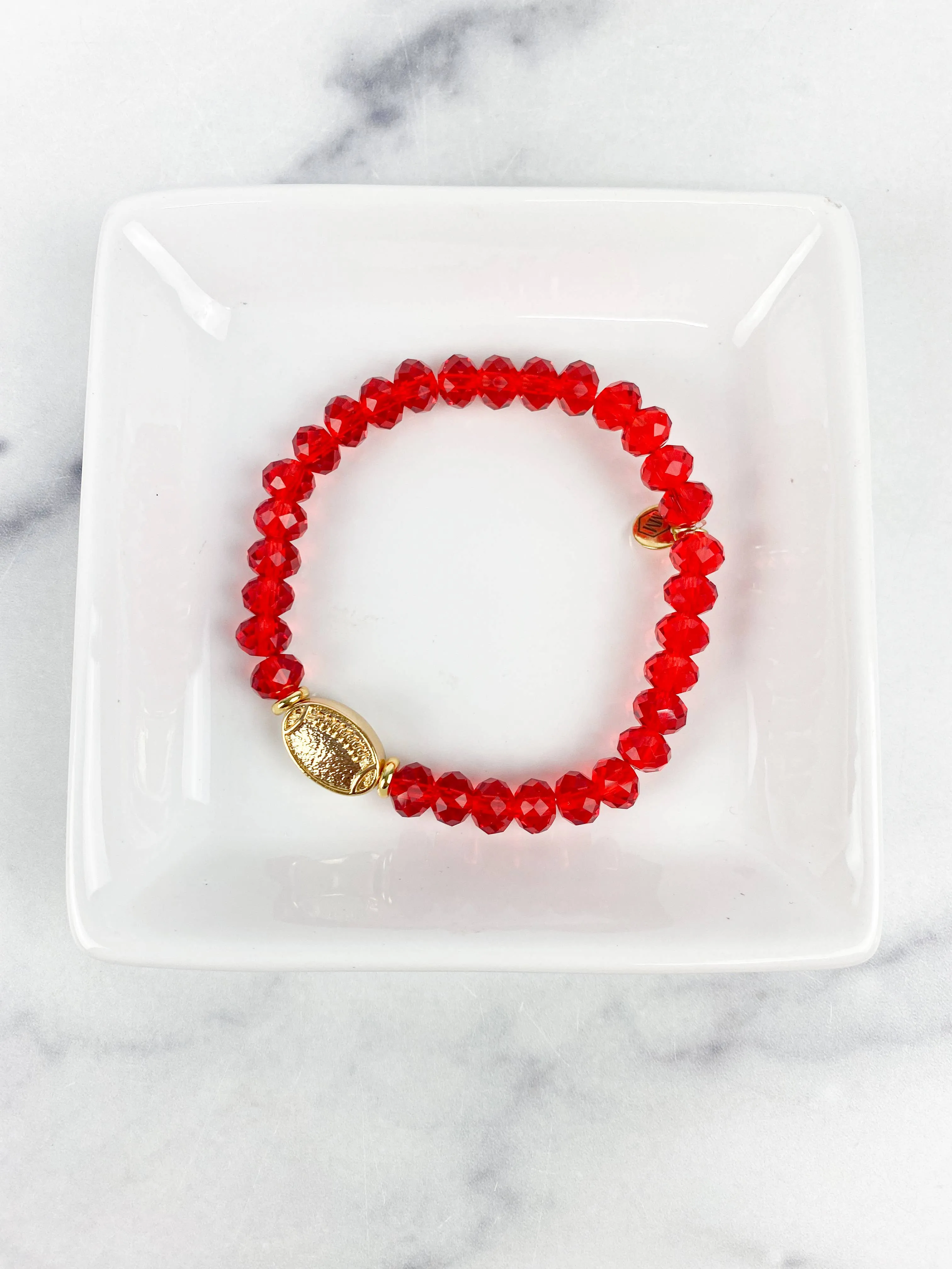 Bracelet Crystal Beaded Gold Football in Red