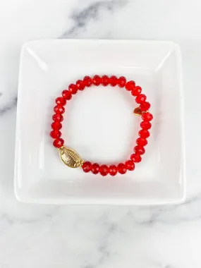 Bracelet Crystal Beaded Gold Football in Red