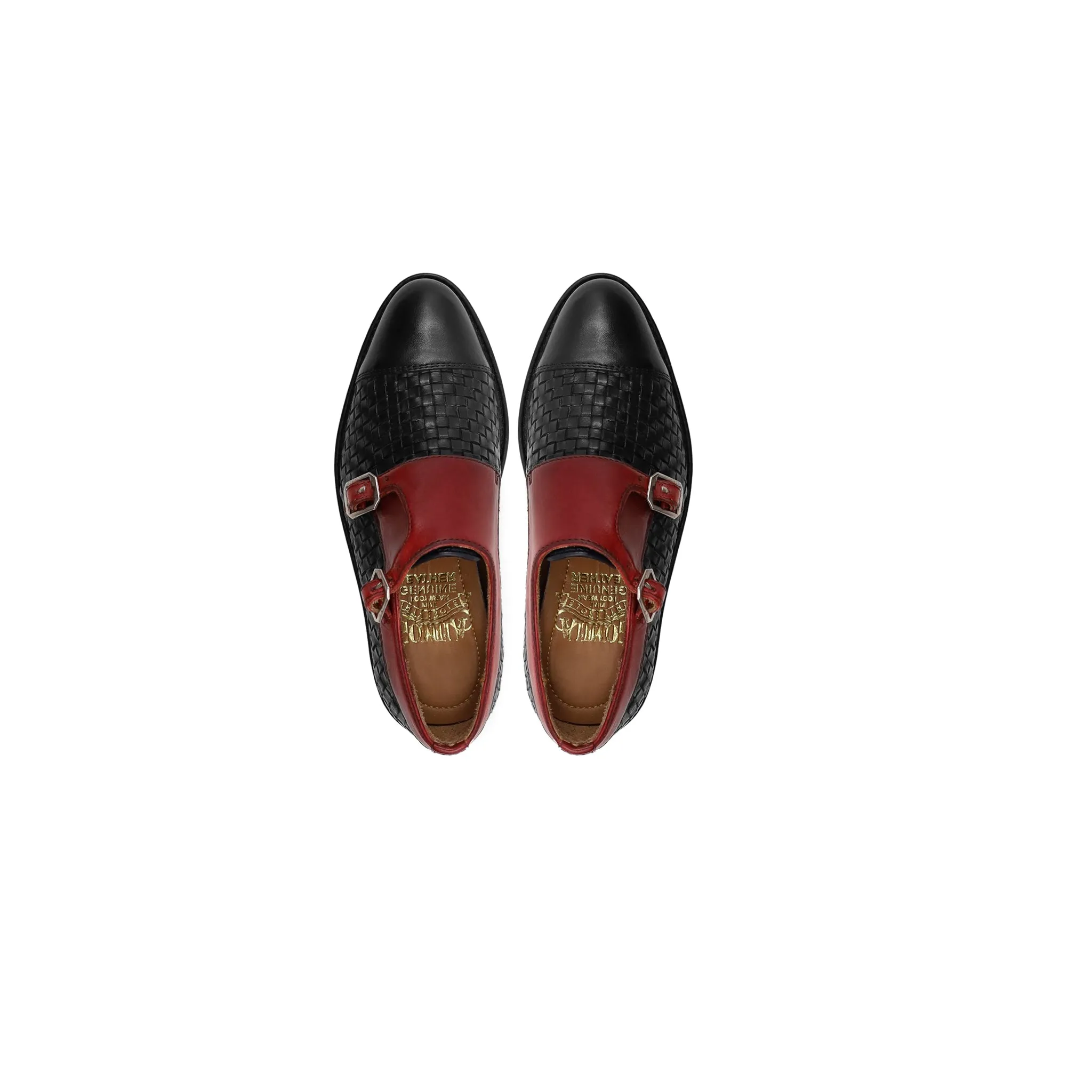 Cassis - Kid's Oxblood Calf and Black Hand Woven Leather Double Monkstrap (5-12 Years Old)