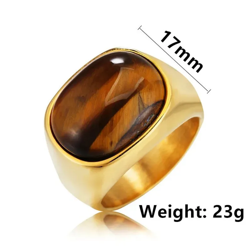 Classic Style Tiger Eye Stone Men's Titanium Steel Ring S4502939