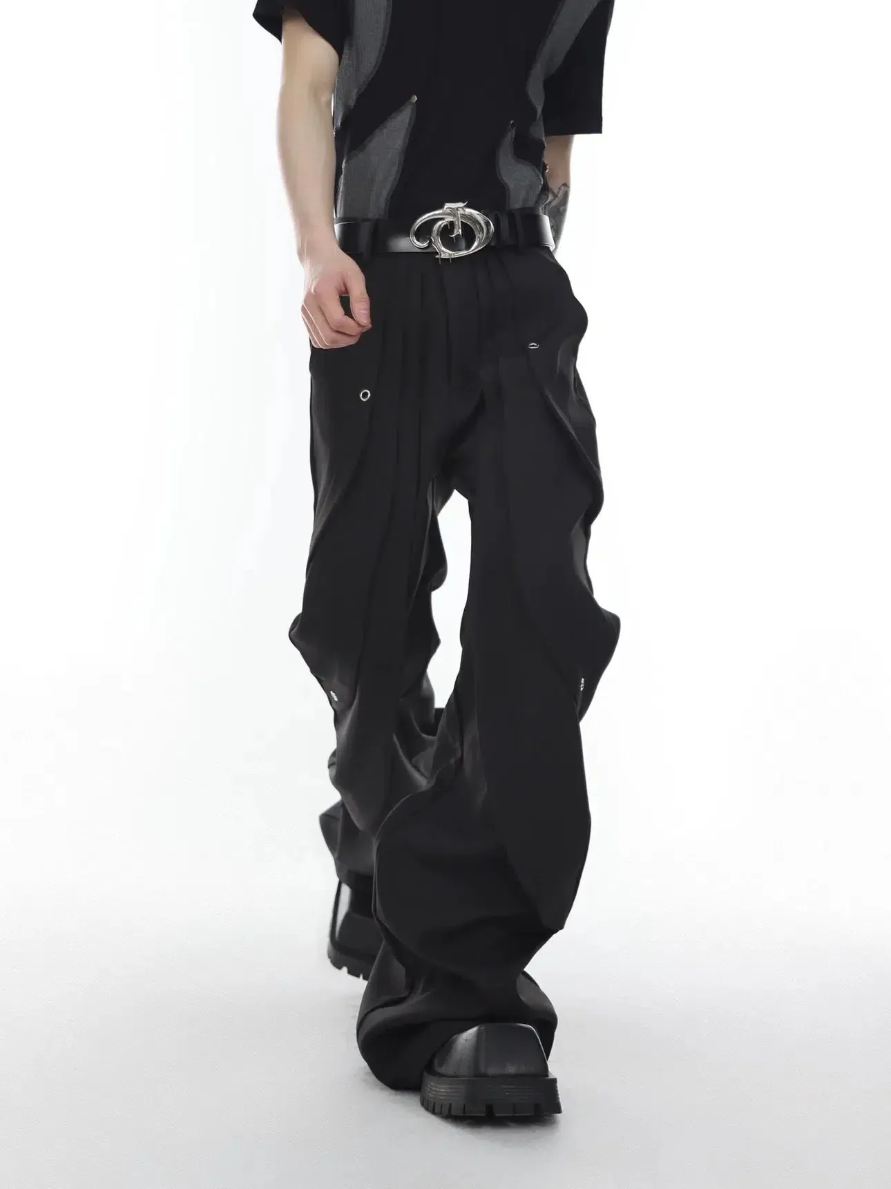 Consecutive Folds Wide Leg Pants