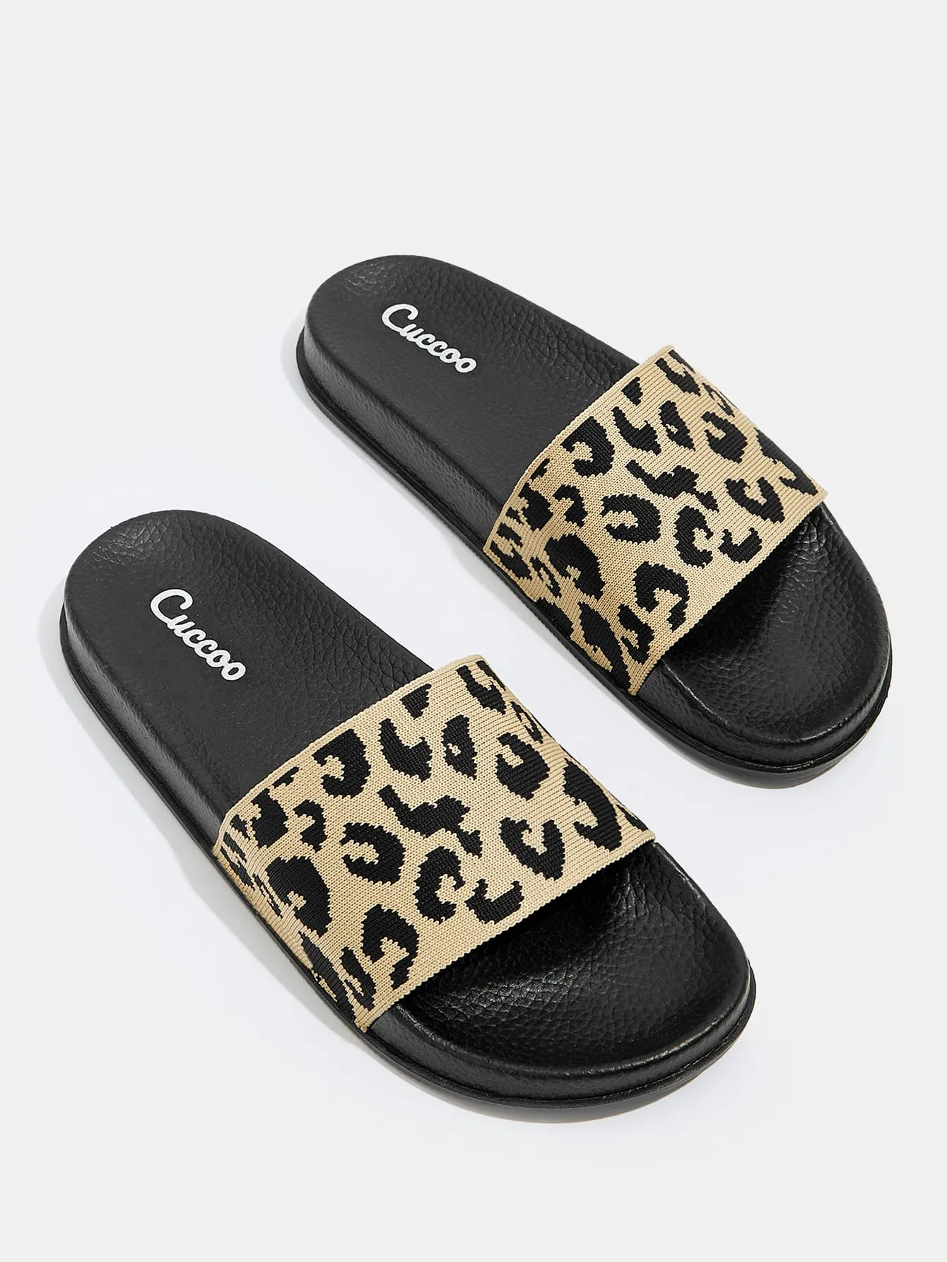 CUCCOO BASICS Woman Shoes Knit Detail Leopard Pattern Slides For Summer Vacation Shoes Summer Sale Back To School Shoes College Student Shoes