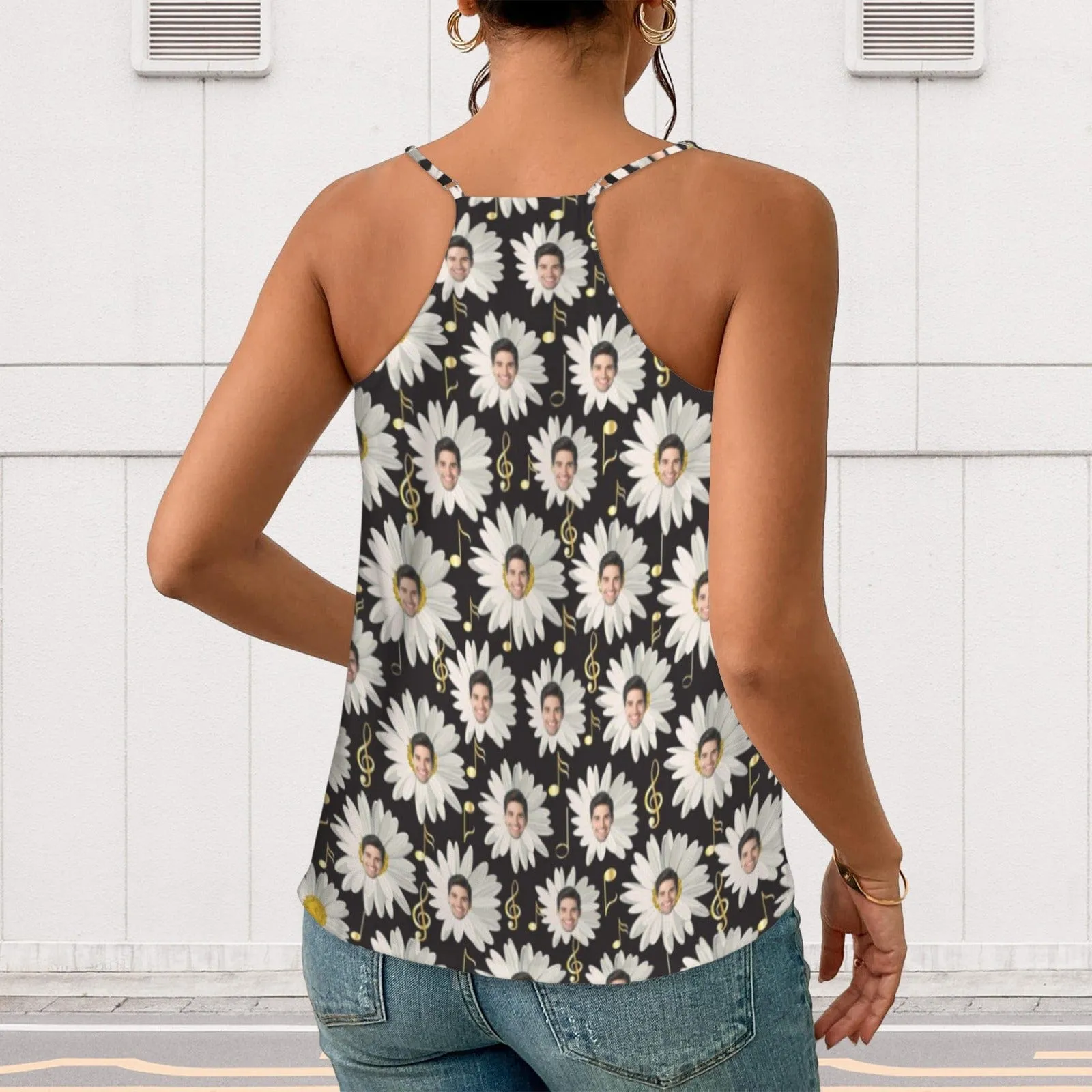 Custom Face Little Daisy Women's V-Neck Cami Tank Tops