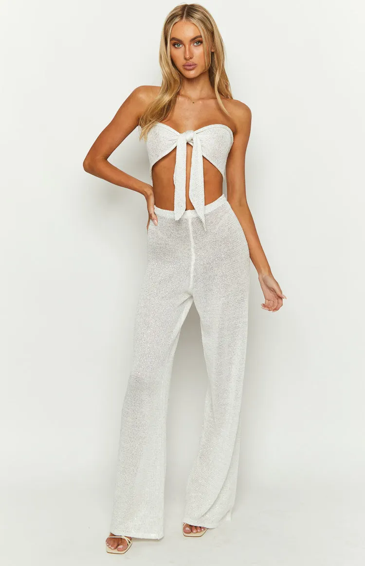 Disco White Sequin Knit Pants