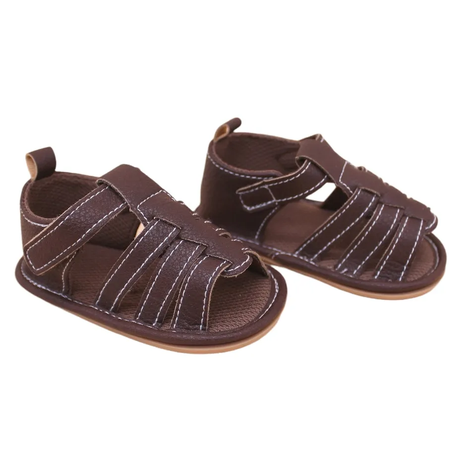 Faux Leather Sandals with Velcro Tab - Walking Sole