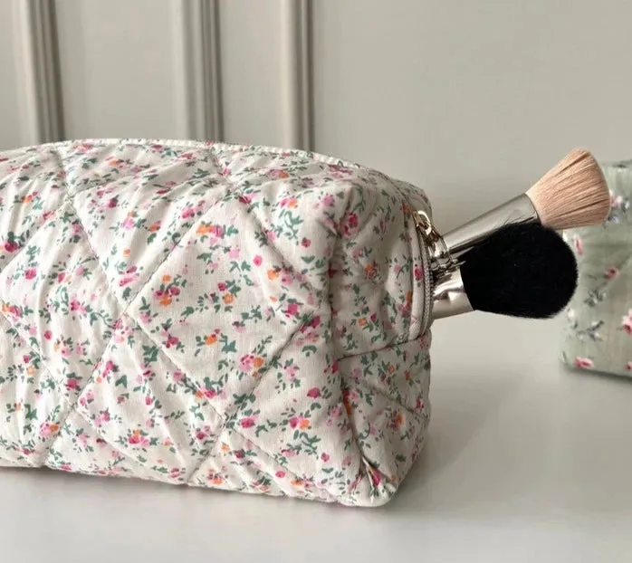 Floral Print Quilted Makeup Bag