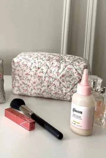 Floral Print Quilted Makeup Bag