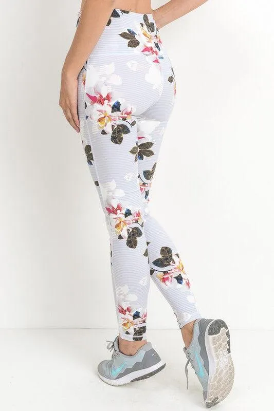 Floral print/Stripe Active Wear Leggings - FINAL SALE