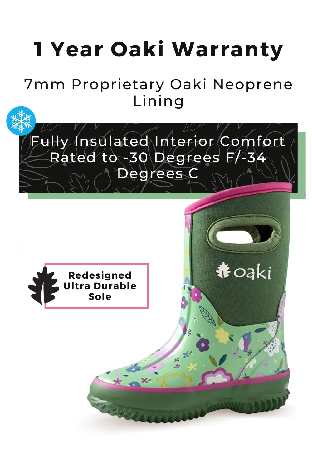 Green Floral Neoprene Rain/Snow Boots