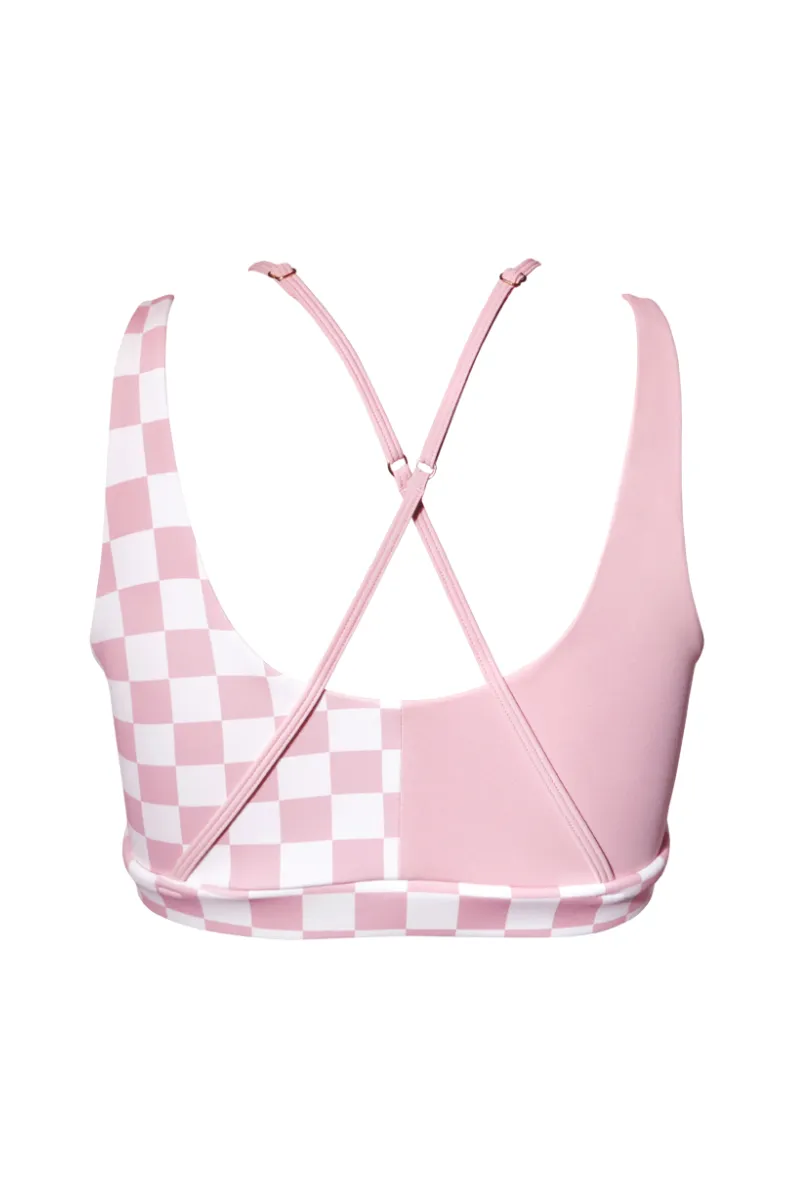 Hamade Activewear Hollow Front Top - Checkered Light Pink