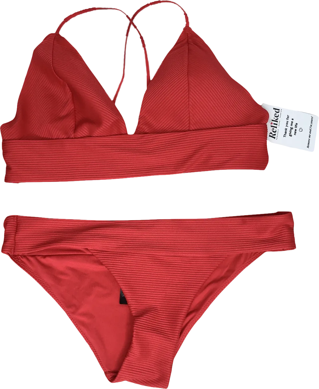 H&M Red Padded Ribbed Bikini Top (uk 16) And Bottoms (uk 12) UK M