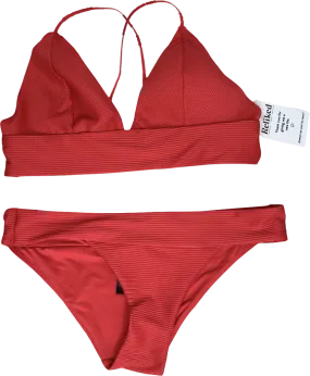 H&M Red Padded Ribbed Bikini Top (uk 16) And Bottoms (uk 12) UK M