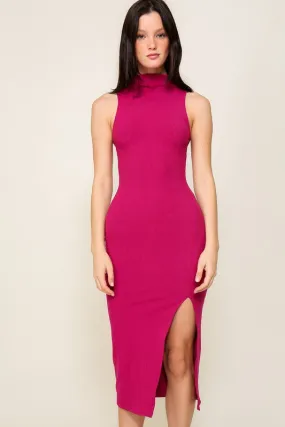 Heavy Ribbed High Neck Midi Dress