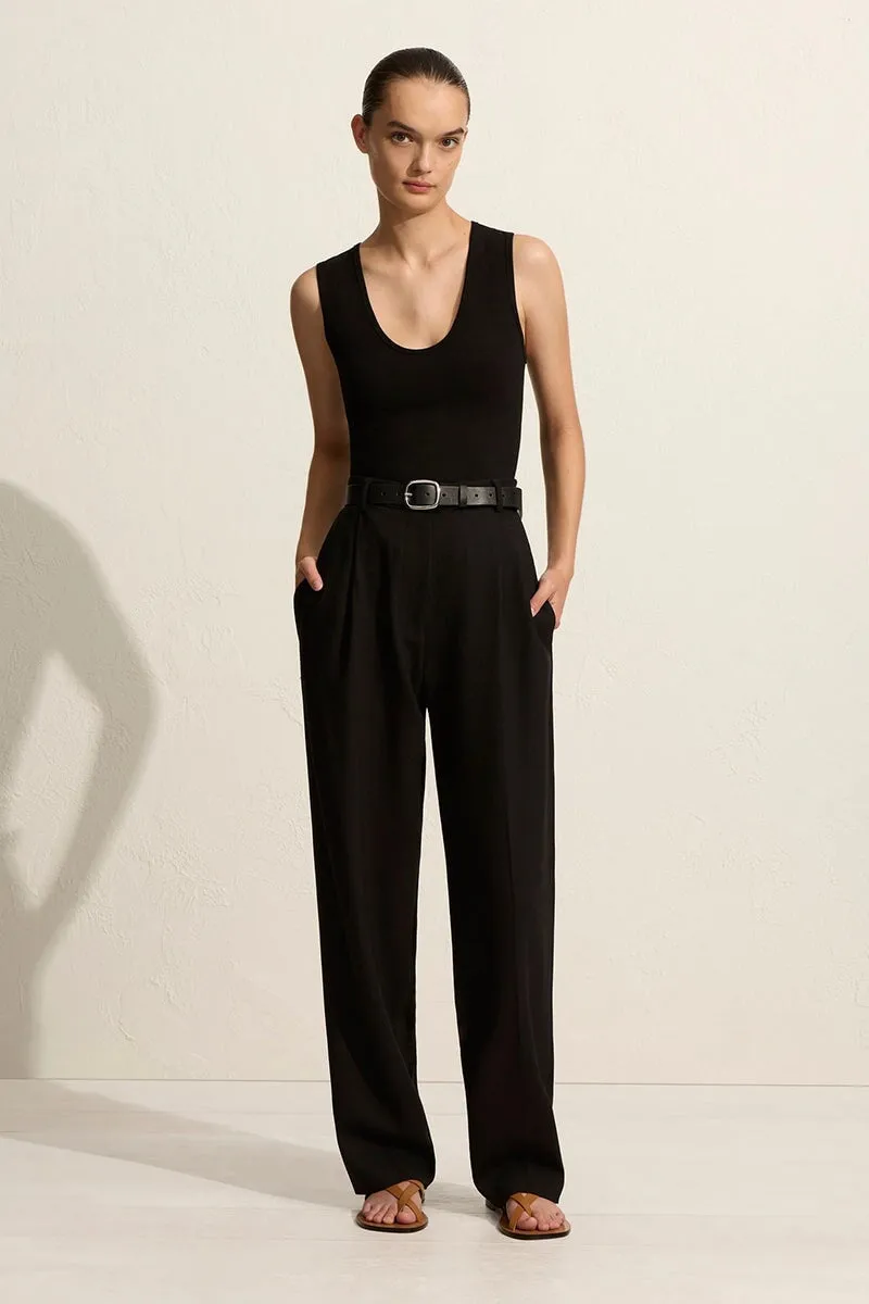 HIGH WAIST PLEAT PANT-BLACK