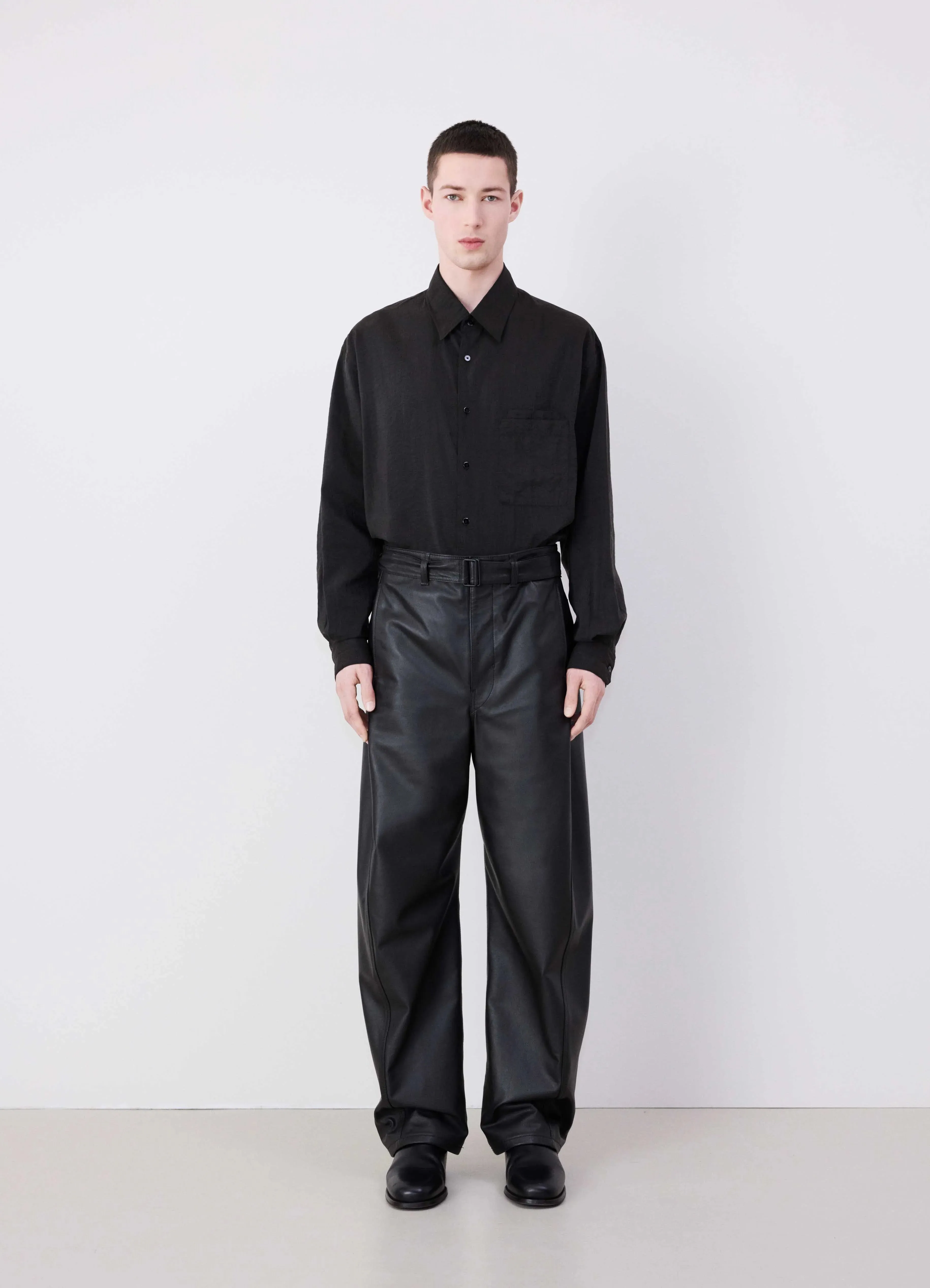 LEATHER BELTED TWISTED PANTS