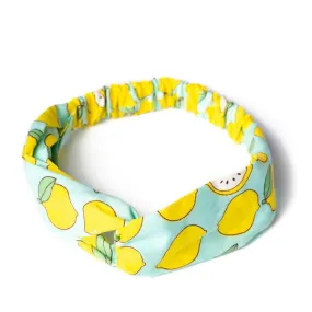 Light Blue And Lemon Print Vintage Headscarf