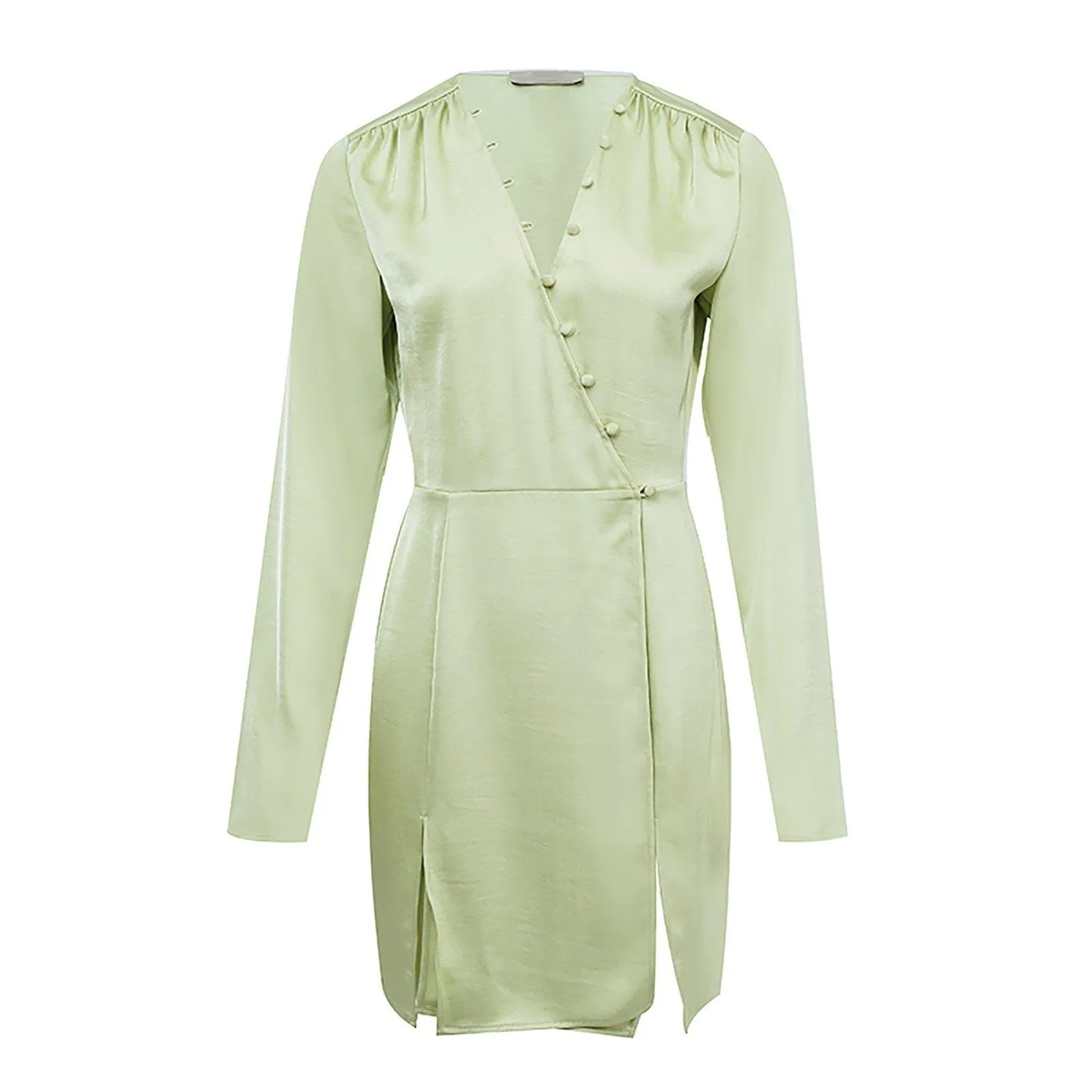 Light Green Long Sleeve Satin Cocktail Dress