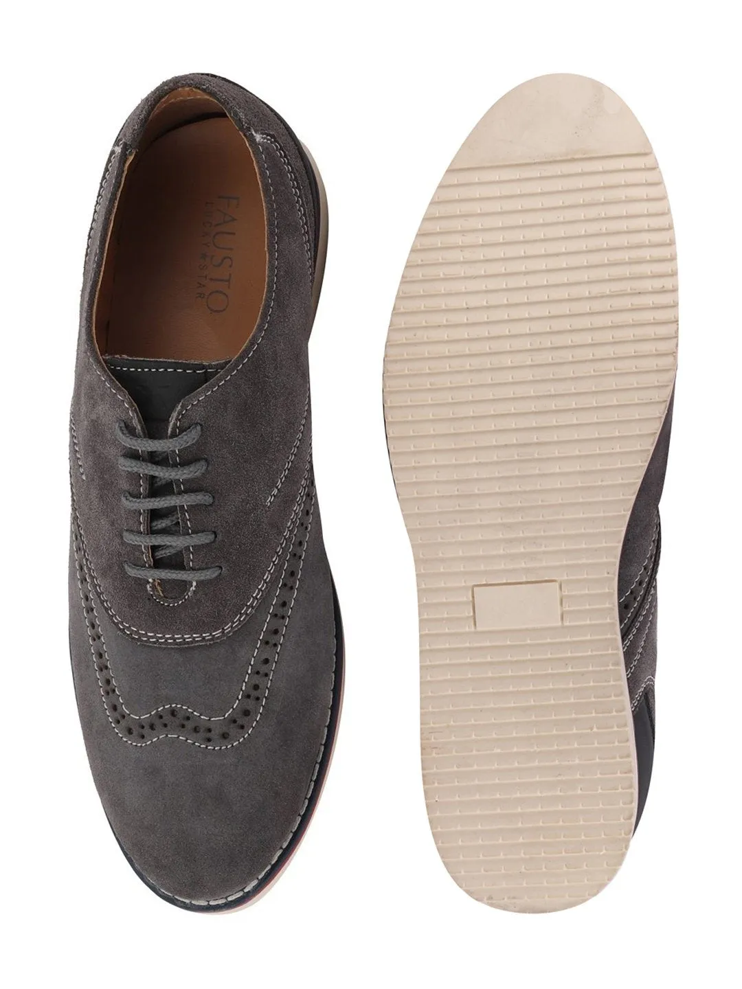 Men Grey Suede Leather Oxford Casual Shoes