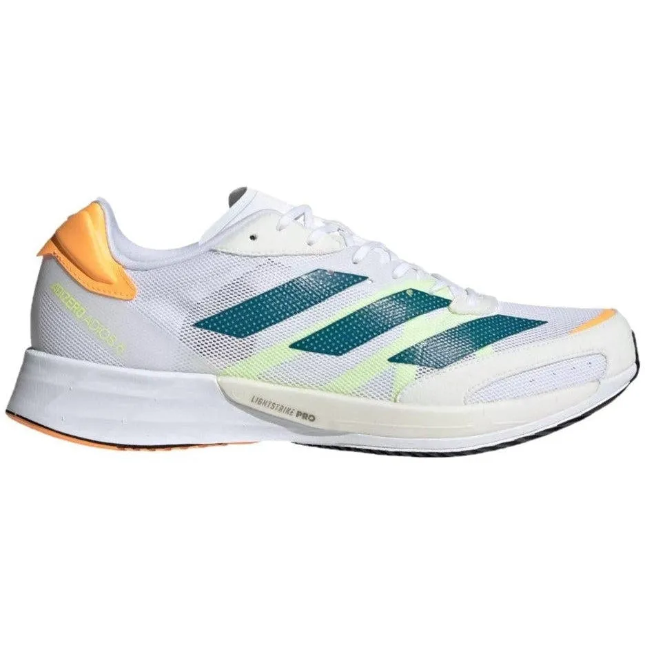 Men's Adidas Adizero Adios 6, Cloud White/Real Teal/Flash Orange, 12.5 D Medium