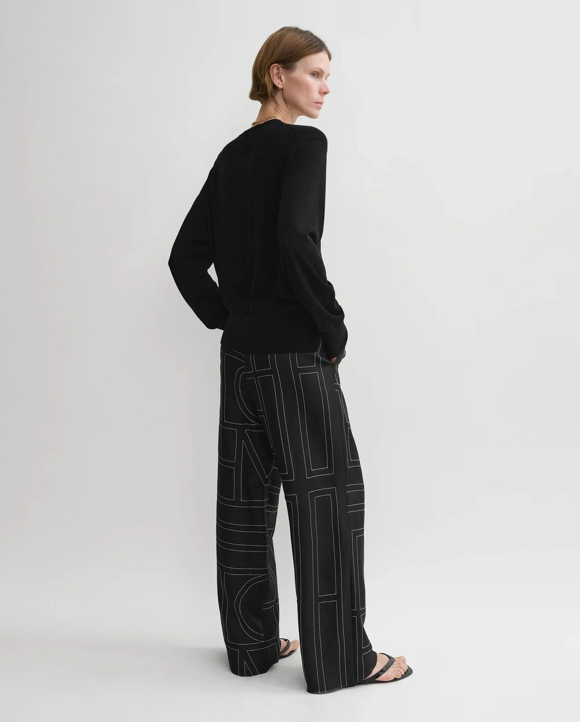 MONOGRAM SILK PJ BOTTOMS / BLACK