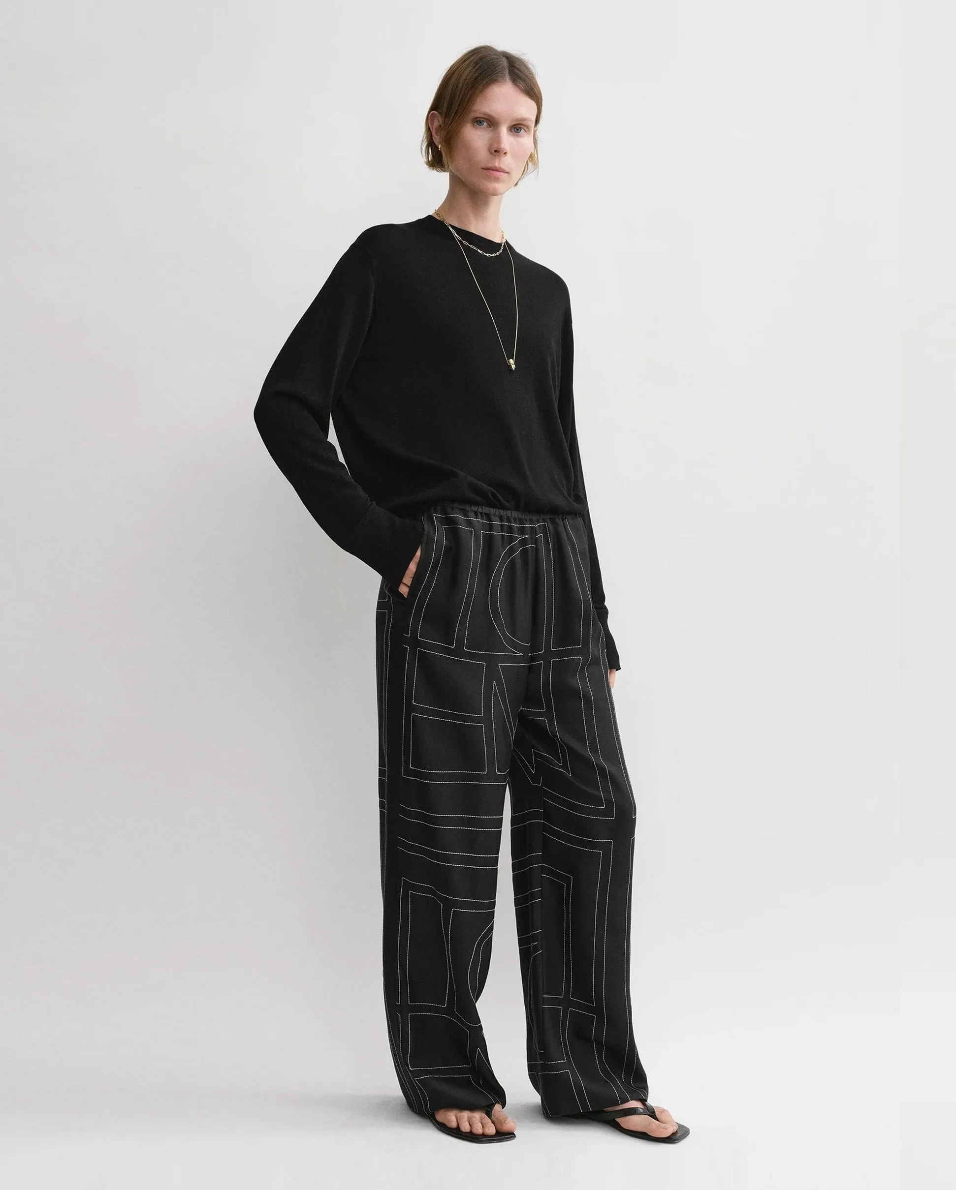 MONOGRAM SILK PJ BOTTOMS / BLACK