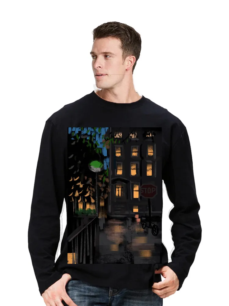 New York - Raining Night -US Ashore Travel Shirts- Series No. 238001 Artist Handpaint Long Sleeve Shirt EU Size 100% Cotton  High Quality Gifts Tops