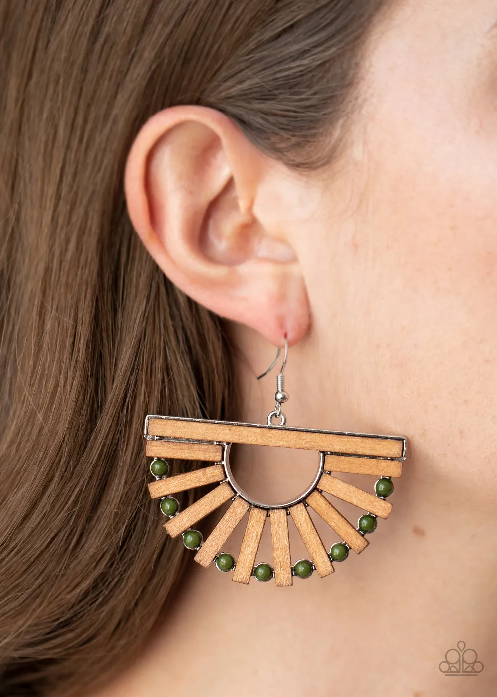 Paparazzi Accessories - Wooden Wonderland - Green Earrings