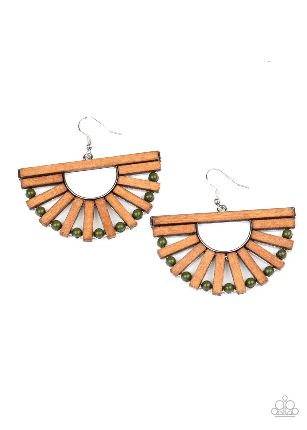 Paparazzi Accessories - Wooden Wonderland - Green Earrings