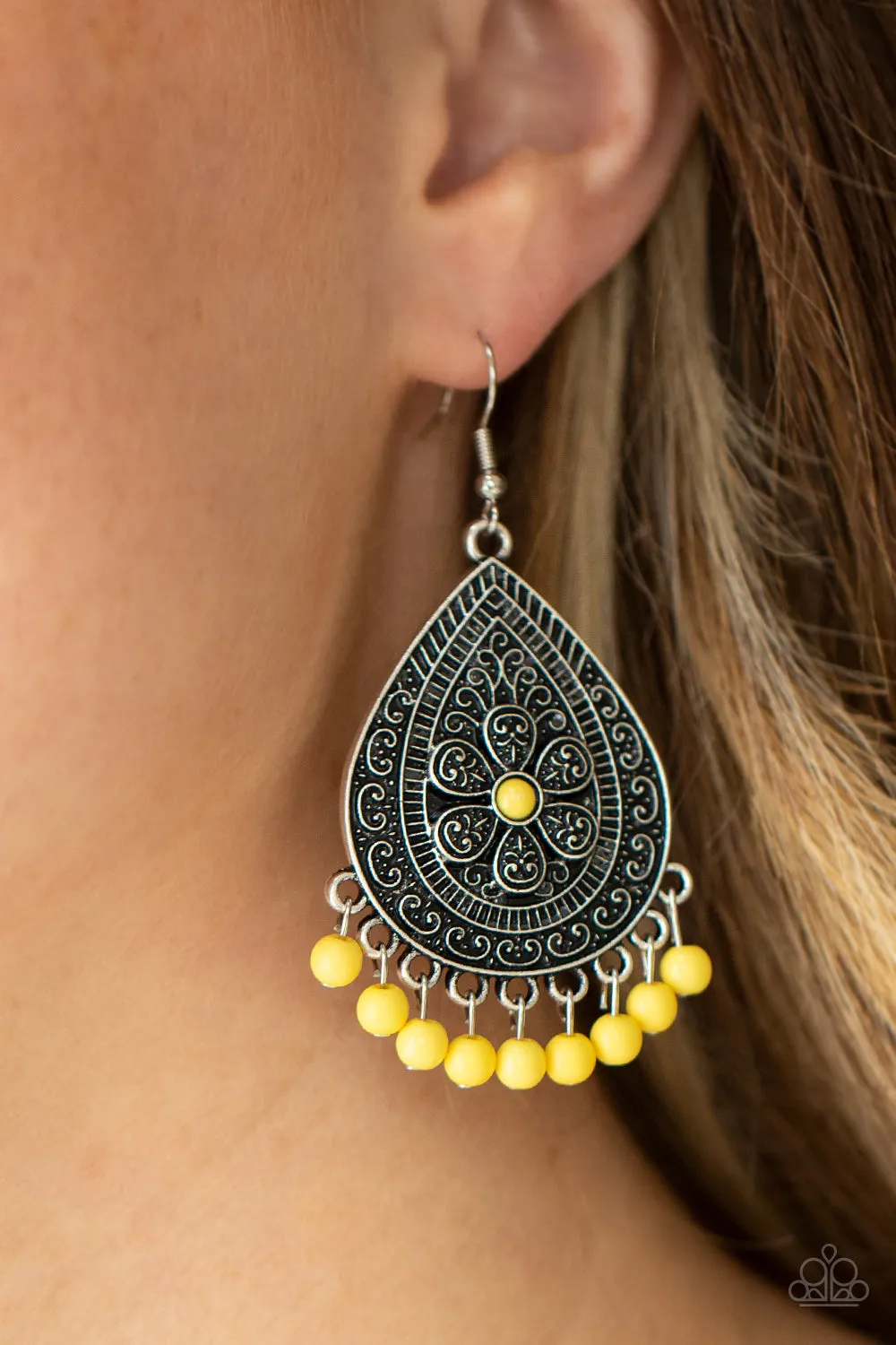 Paparazzi Blossoming Teardrops - Yellow Earrings