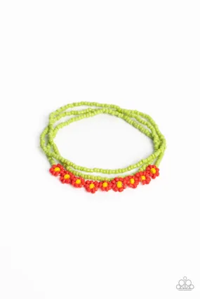 Paparazzi Buzzworthy Botanicals - Red Seed Beads Floral Bracelet